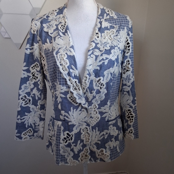 Alberto Makali Floral Linen and Cotton Jacket In Size 8 - Picture 7 of 7
